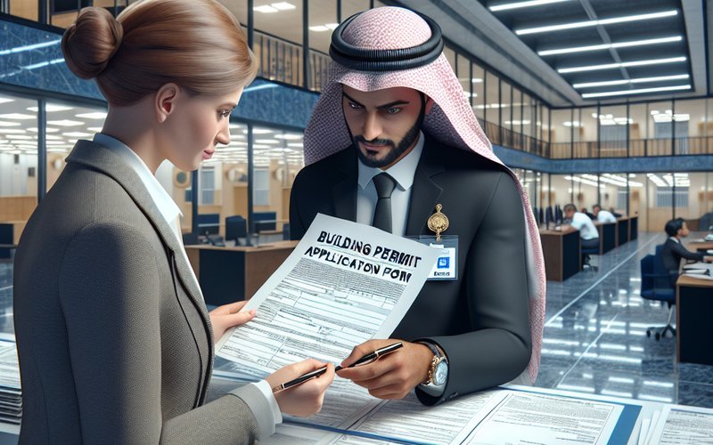 A contractor handling permit paperwork with the LA Department of Building and Safety for a smart glass installation project