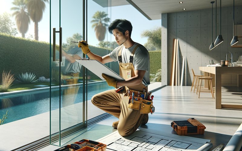 Licensed smart glass installer reviewing plans in a Los Angeles home before a residential glazing installation