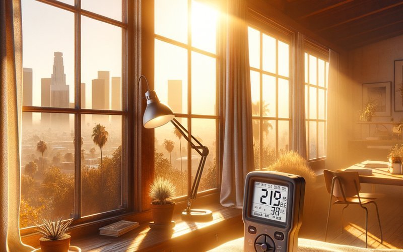 South-facing Los Angeles window with solar meter measuring heat gain relevant to smart glass Title 24 SHGC requirements
