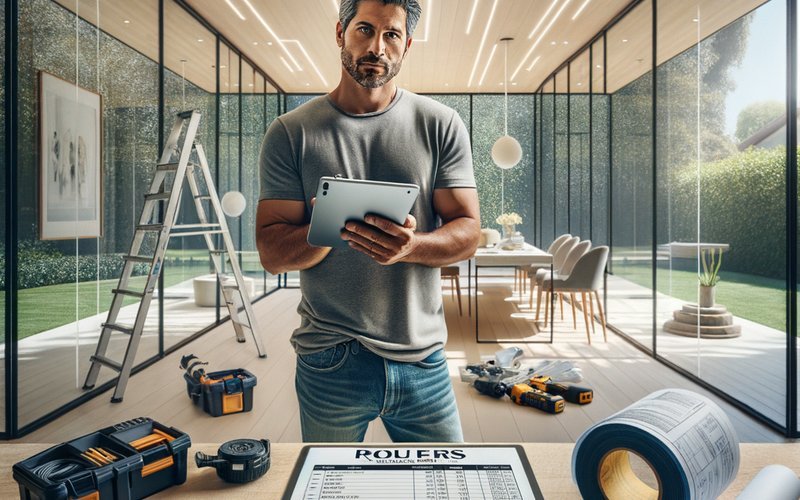 Contractor reviewing smart glass installation costs by room inside a Los Angeles home