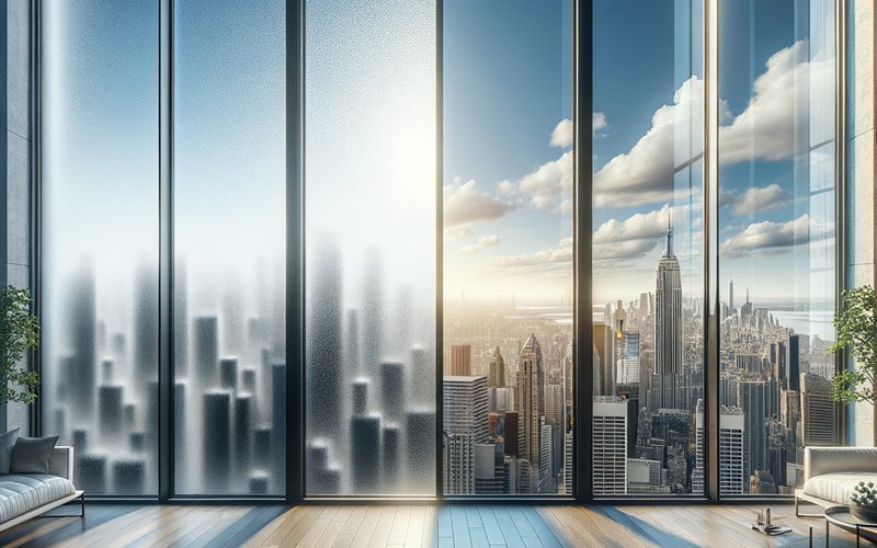 Smart film versus clear glass on high-rise condo windows in San Jose showing privacy comparison