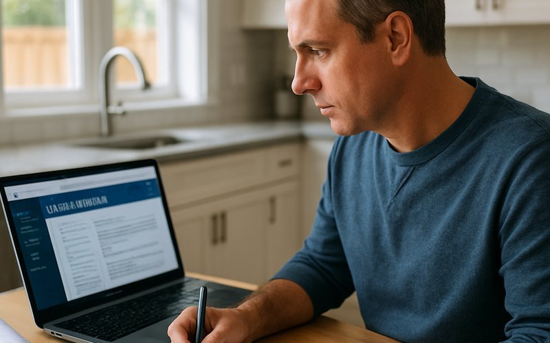 San Jose homeowner reviewing ADU permit documents and smart glass installation requirements at kitchen table