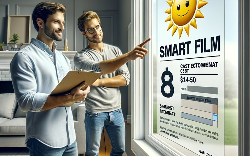 Homeowner reviewing smart film installation costs with a contractor in a San Jose living room