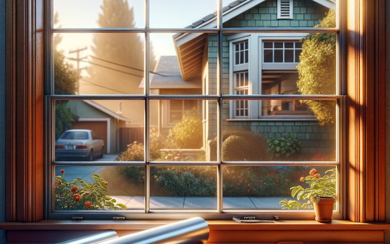 Older single-pane window in a San Jose home being prepared for smart film installation