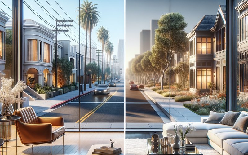 Comparison of smart glass installations in San Jose and Los Angeles homes illustrating Bay Area versus Southern California ROI differences