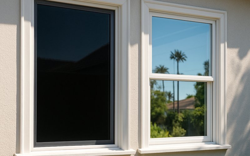 Comparison of smart glass and smart film window tinting on a Los Angeles home showing solar heat reduction relevant to LADWP rebate qualification