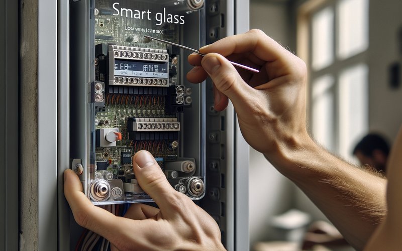 Smart glass driver wiring connections showing control signal terminals for smart home integration in a San Jose home