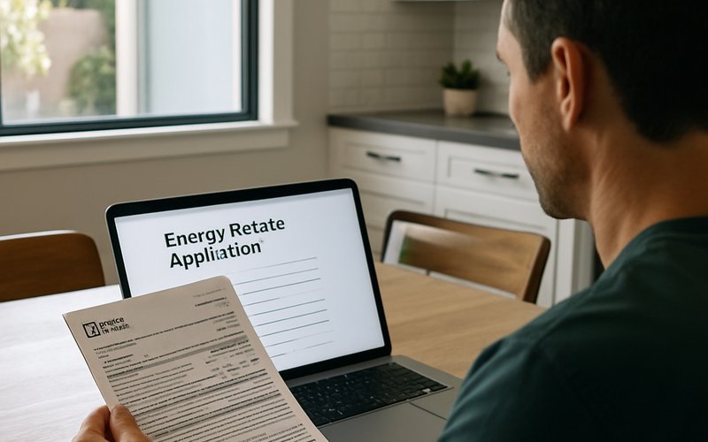 Los Angeles homeowner reviewing Southern California Edison rebate paperwork for smart film window installation