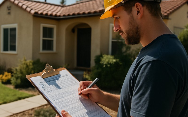 Building permit documents for a switchable glass installation reviewed outside a Los Angeles home before LADBS approval