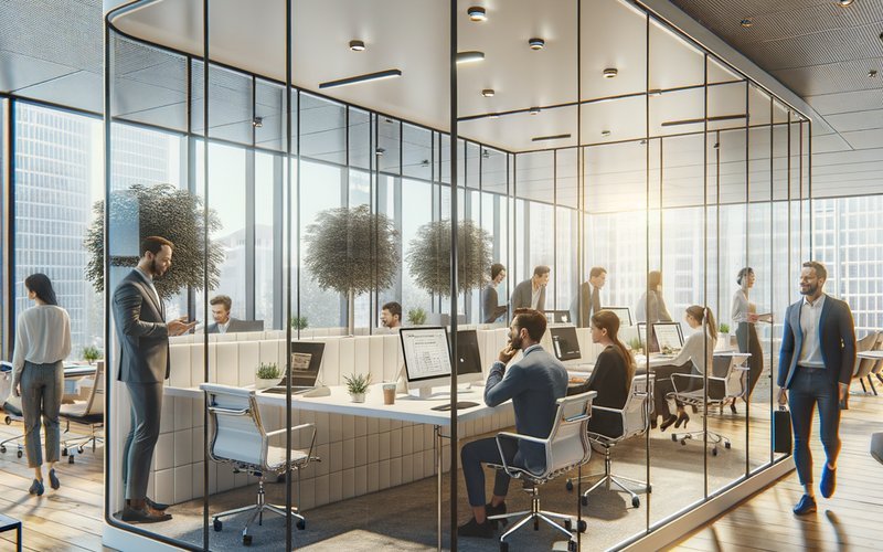 On-demand opaque meeting pod created with switchable glass partitions inside a San Jose tech accelerator office