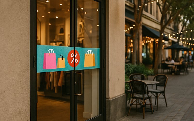 LED film display on a Santana Row area storefront window in San Jose showing a real installed example