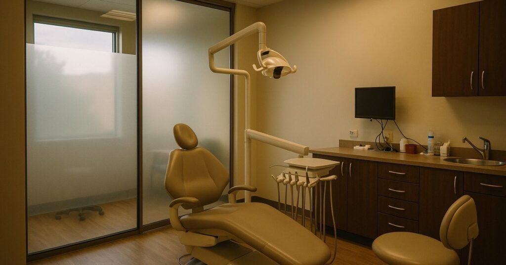 Switchable smart glass partition providing patient privacy in a San Jose dental treatment room