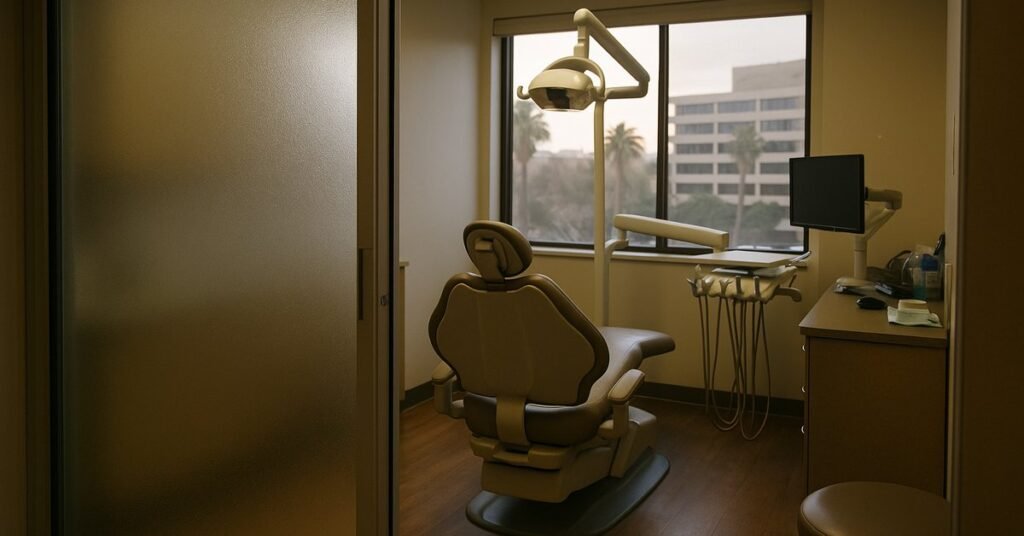 Switchable smart glass partition providing patient privacy in a Los Angeles dental office exam room