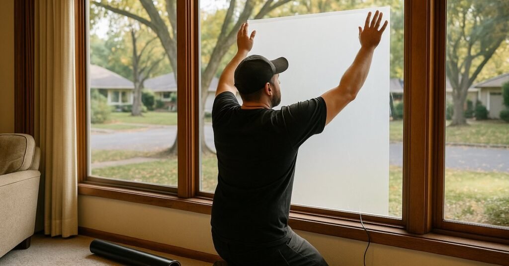 Technician installing smart glass film in a Willow Glen home, one of the leading smart glass neighborhoods in San Jose for 2026