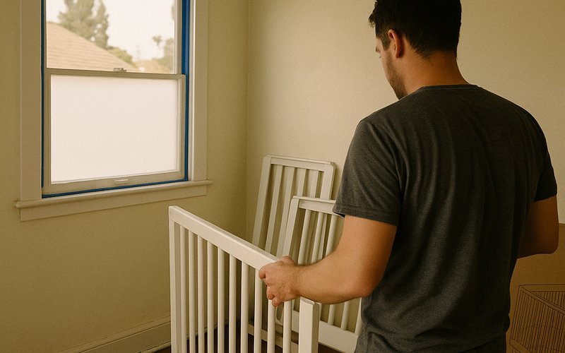 Converted bedroom nursery in a Los Angeles home with smart film windows replacing traditional curtains
