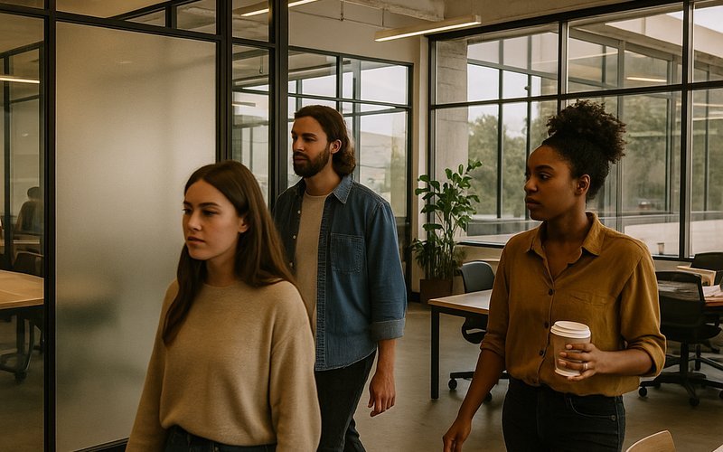 Open-plan Los Angeles office using switchable smart glass instead of curtains to divide meeting rooms